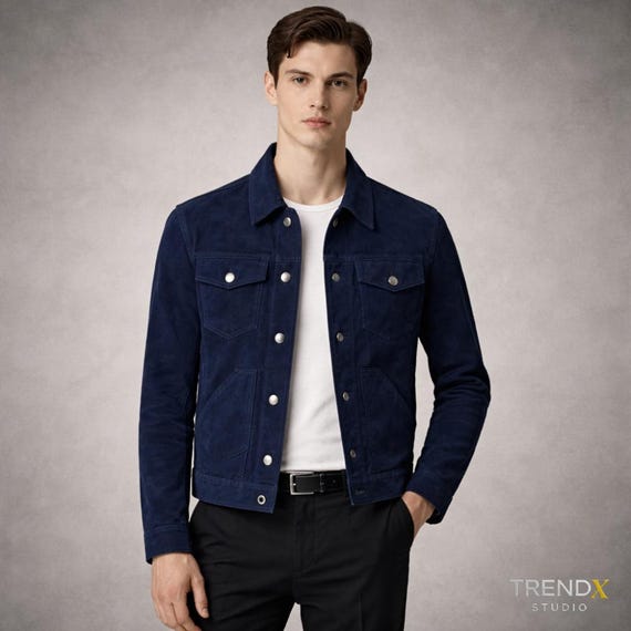 Mens Suede Jacket – Clean Western-Inspired Button Front in Soft Suede