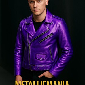 Metallic Purple Leather Moto Jacket: Women's & Men's Shiny Biker Jacket image 7