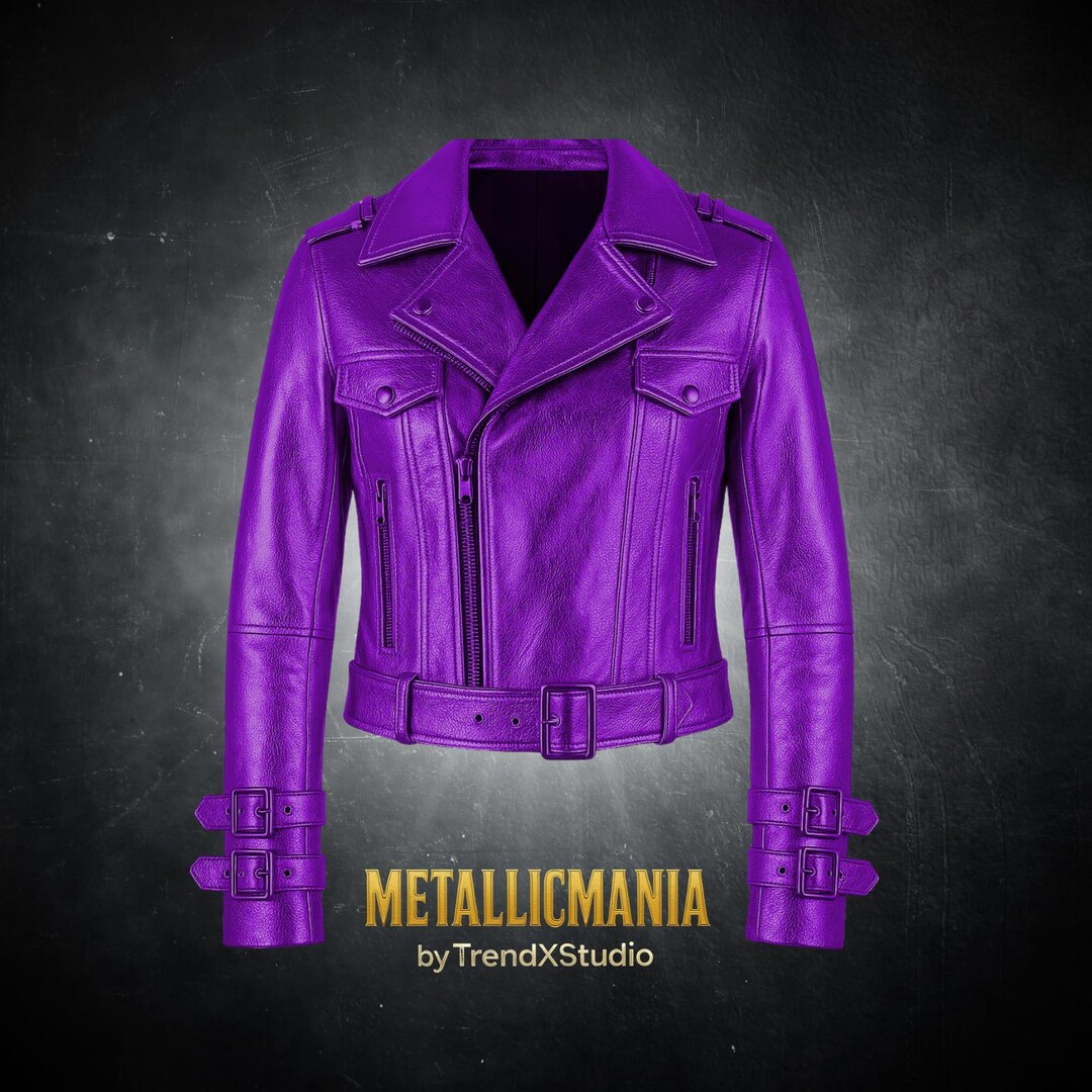 Purple Metallic Leather Jacket – Sleek Fit Moto Biker Style