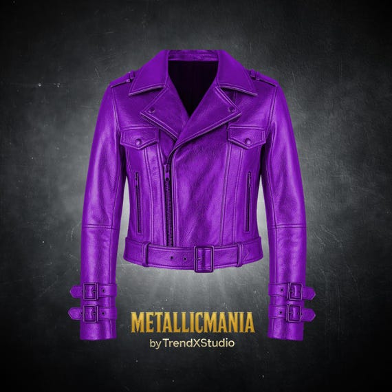 Purple Metallic Leather Jacket – Sleek Fit Moto Biker Style