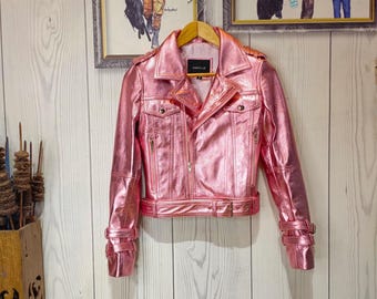 ジャケット・アウター 90s FRANCE-MADE Pink RAM Leather JKT Vintage 1990s Early 2000s Pink Leather Jacket Zip Front