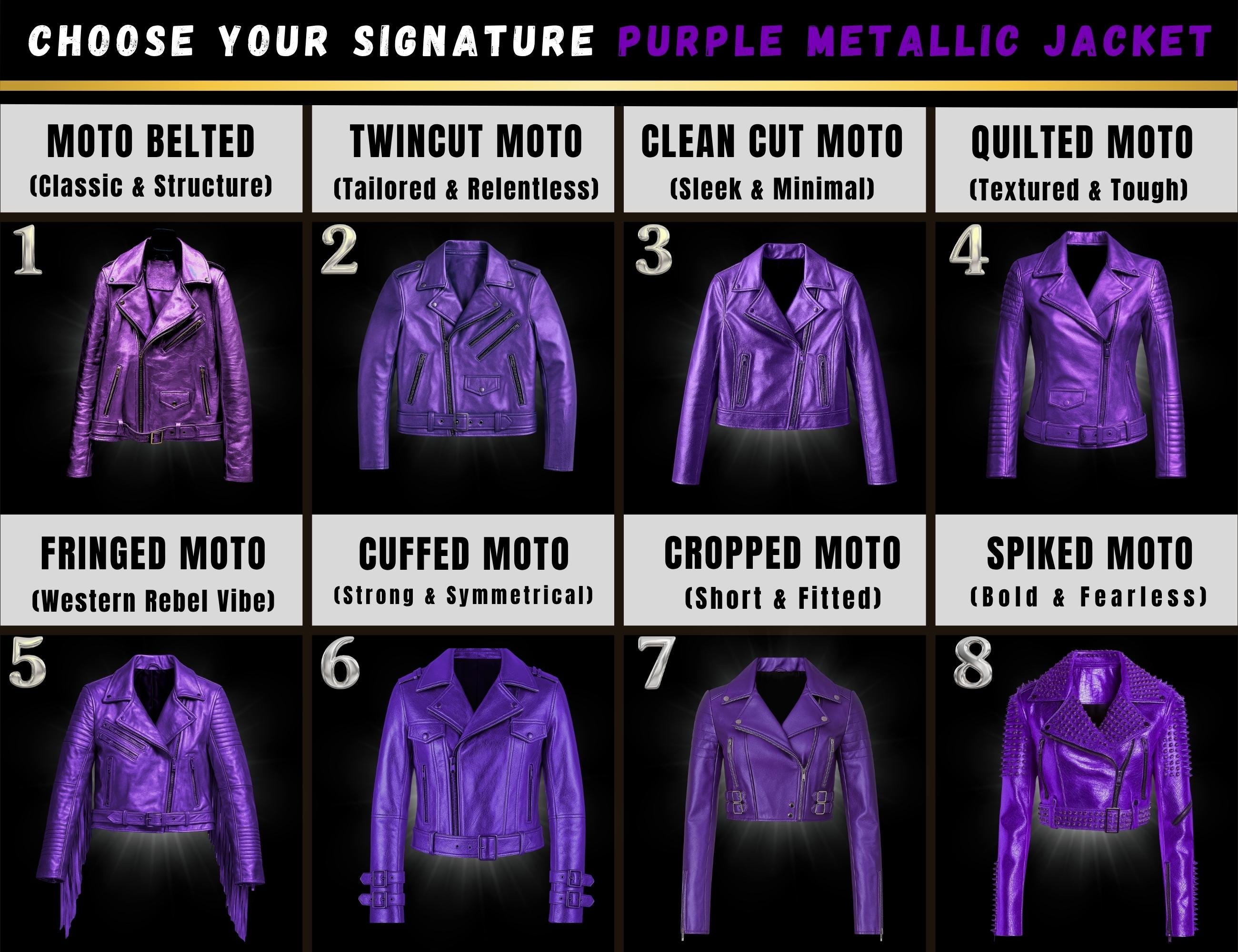 Purple Metallic Leather Jacket – Sleek Fit Moto Biker Style With