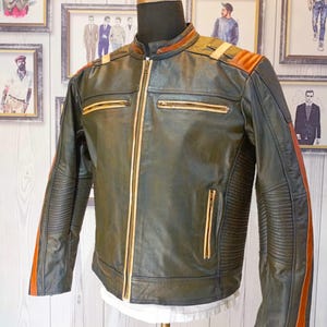 Men’s Vintage Biker Leather Jacket – Retro Motorcycle Café Racer Style – Handmade Distressed Moto Jacket!