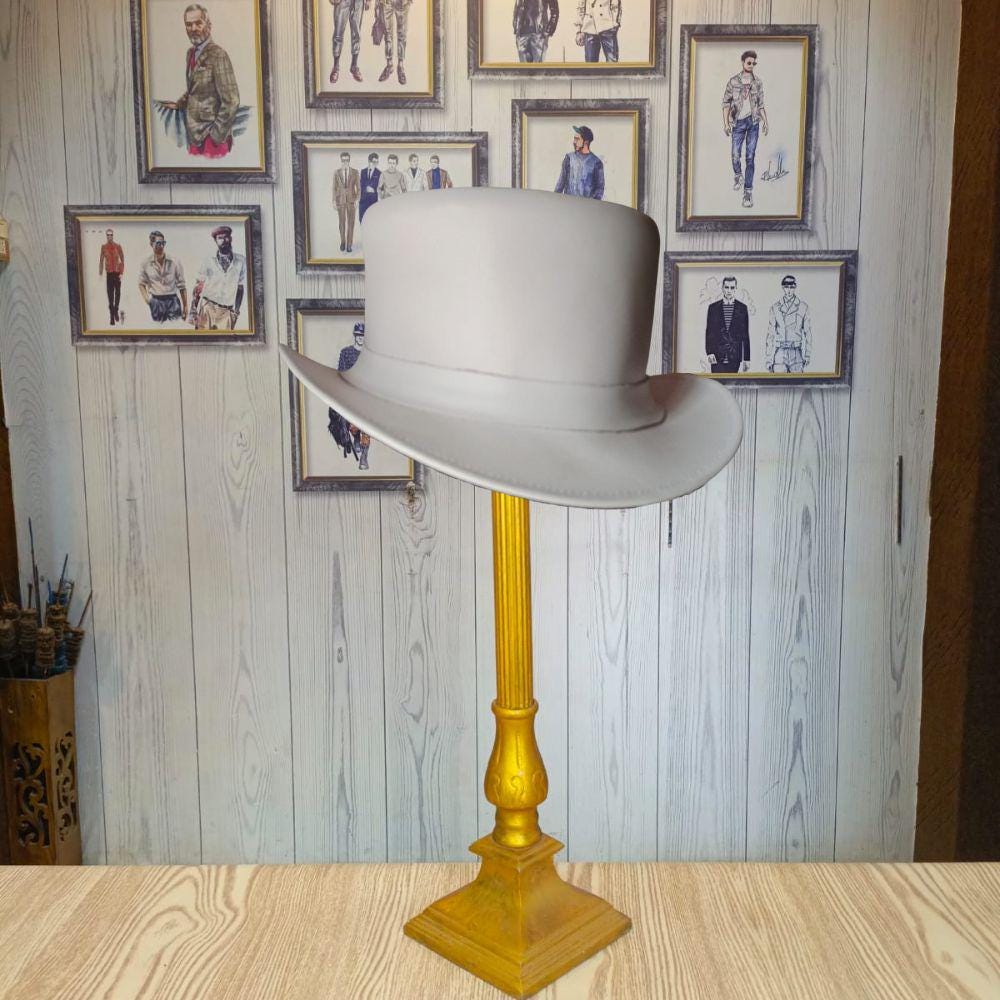 White Eldorado Leather Top Hat – Classic Handmade Steampunk