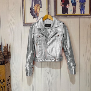 Sliver Metallic Leather Jacket Mens & Womens - Vintage Motorcycle Style Sleek Fitted Biker Jacket in 8 Colors