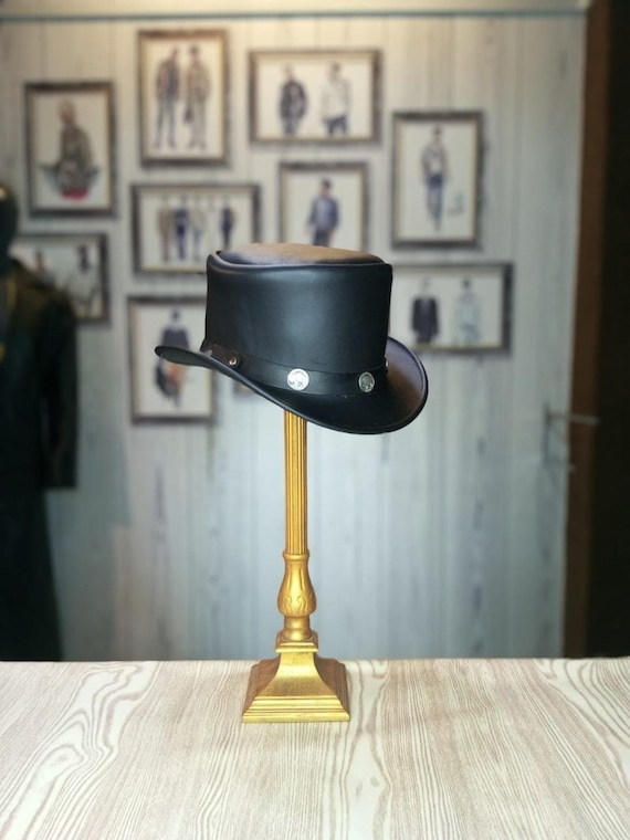 Costume Aviatore Uomo Cappello Top Hat Steampunk In Pelle &ndash; Stile Biker, Deadman, Unisex, Nero Cappello Stile Vintage El Dorado