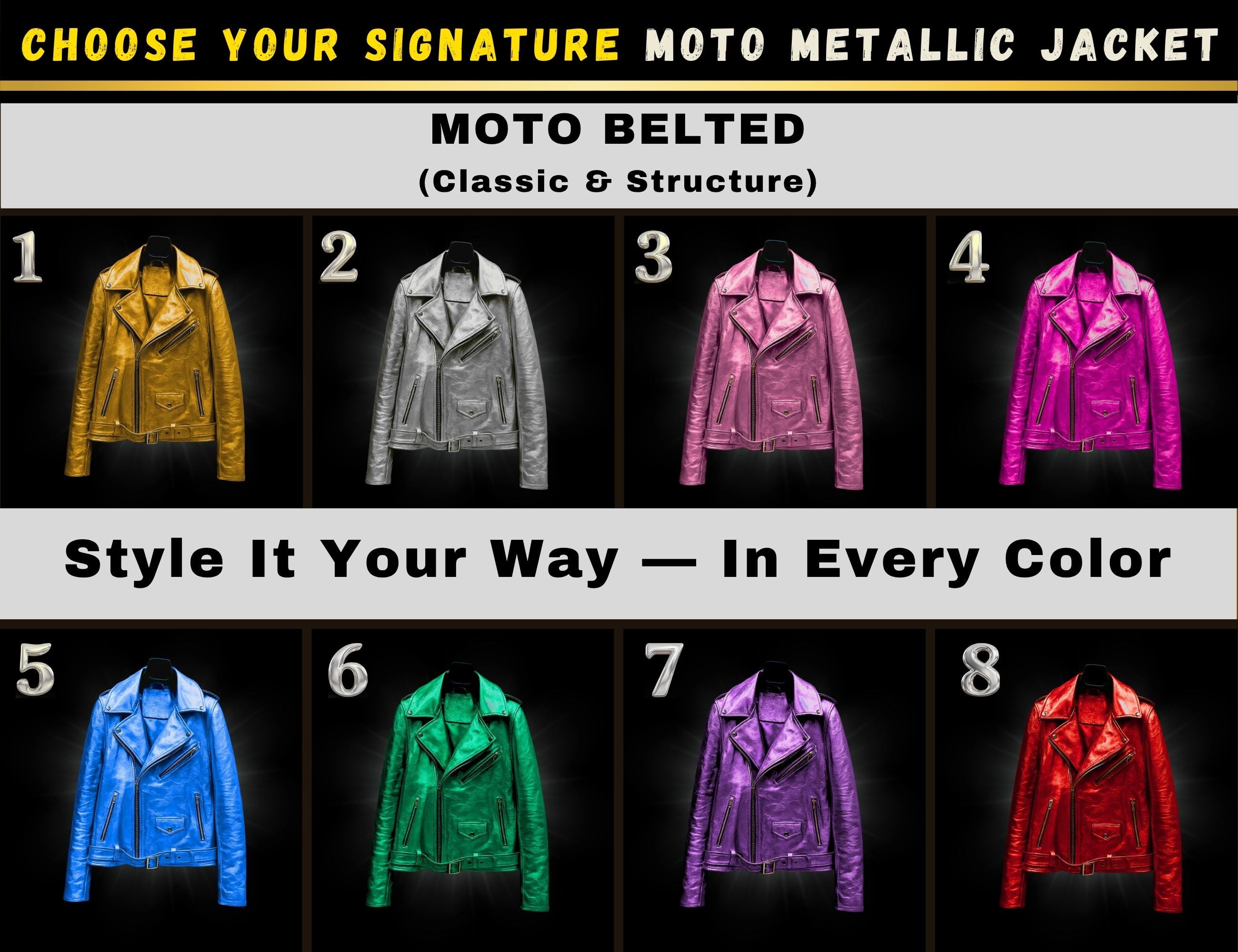 Gold Metallic Leather Jacket - Shiny Moto Biker Jacket for