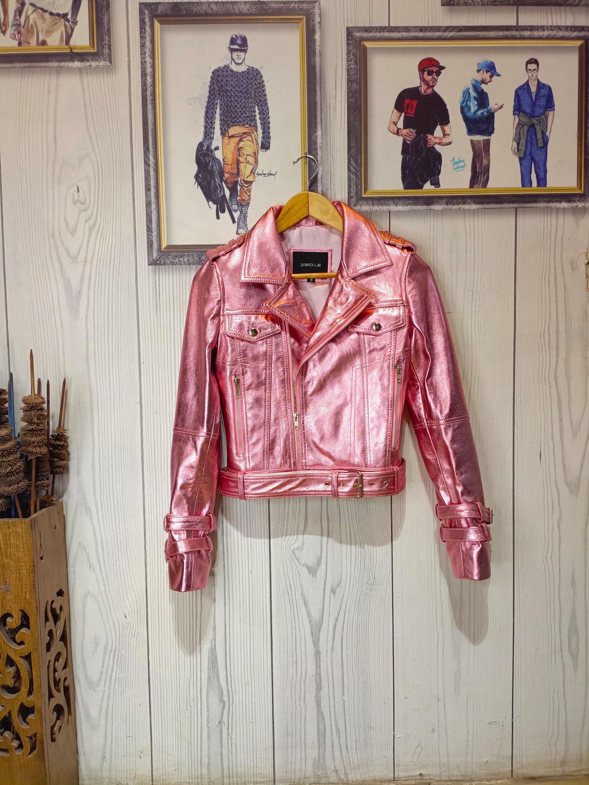 Red Metallic Leather Jacket Mens & Womens - Vintage