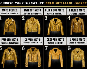 Gold Metallic Leather Jacket - Shiny Moto Biker Jacket for