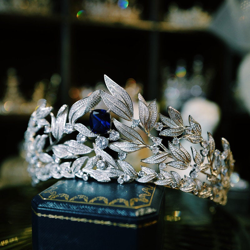 Sapphire Blue Diamond Wedding Tiara AAA Cubic Zirconia Bridal