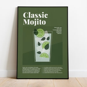Mojito Full Colour Cocktail Poster, Cocktail Recipe Poster, Cocktail Guide, Classic Cocktails, Cocktail Gift