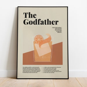 Cartel de cóctel del padrino, cartel de receta de cóctel, guía de cócteles, cócteles clásicos, regalo de cóctel