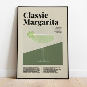Póster de cóctel Margarita, póster de receta de cóctel, guía de cócteles, cócteles clásicos, regalo de cóctel