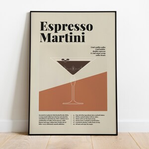 Cartel de cóctel Espresso Martini, cartel de receta de cóctel, guía de cóctel, cócteles clásicos, regalo de cóctel