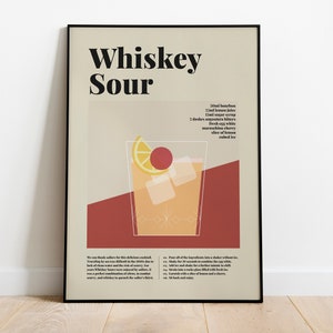 Whiskey Sour Cocktail Poster, Cocktail Recipe Poster, Cocktail Guide, Classic Cocktails, Cocktail Gift