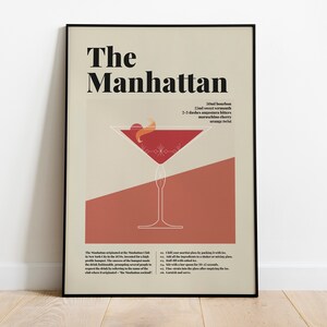 Manhattan Cocktail Poster, Cocktail Recipe Poster, Cocktail Guide, Classic Cocktails, Cocktail Gift