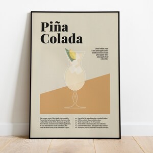 Pina Colada Cocktail Poster, Cocktail Recipe Poster, Cocktail Guide, Classic Cocktails, Cocktail Gift