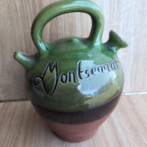 Vintage Spanish Catalan Botijo / Terracotta Water Jug  Montserrat Pottery Jug