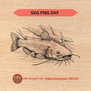 Sum svg dxf png Realistyczny szczegółowy kanałowy sum ryba cyfrowe pobieranie plików laserowych