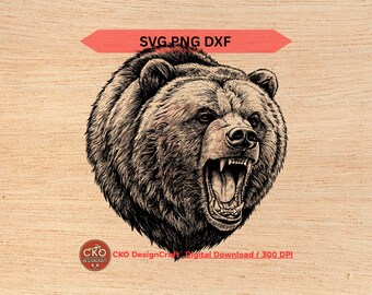 Grizzly Bären svg dxf png Realistischer Digitaler Download Laser-Dateien