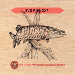 Tiger Musky svg dxf png Muskellunge Realistic Detailed Fishing Digital Download Laser Files image 1