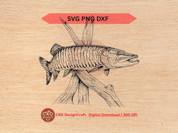 Tiger Musky svg dxf png Muskellunge Realistic Detailed Fishing Digital Download Laser Files