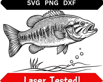 Largemouth Bass Laser Engraving Files SVG PNG DXF Realistic Detailed