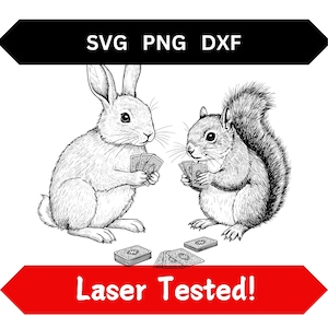 Rabbit and Squirrell playing cards Laser Engraving Files SVG PNG DXF Realistic Detailed