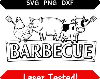 Barbeque Barbecue bbq Cow Pig Chicken SVG PNG DXF Files for Laser Engraving