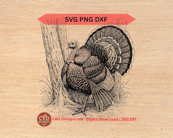 Turkey svg png dxf Gobbler Laser Engraving Files Realistic Detailed Hunting