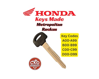 Honda Ruckus Metropolitan Scooter Keys Replacement key Codes A00-A99, B00-B99, C00-C99, D00-D99