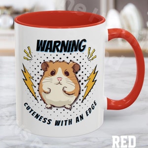 Hamster Comic Style Mug, Animal Lover Gift, Funny Cute Warning Cuteness with an Edge 11 oz and 15 oz Coffee Cup, White Elephant Present Idea
