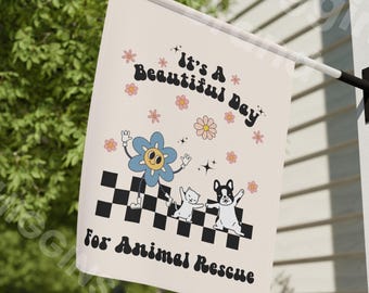 Animal Rescue Garden & House Banner, Animal Lover Gift, Cute Pet Adoption Sign, Retro Cottagecore Floral Yard Flag, Dog Cat Rescuer Banner