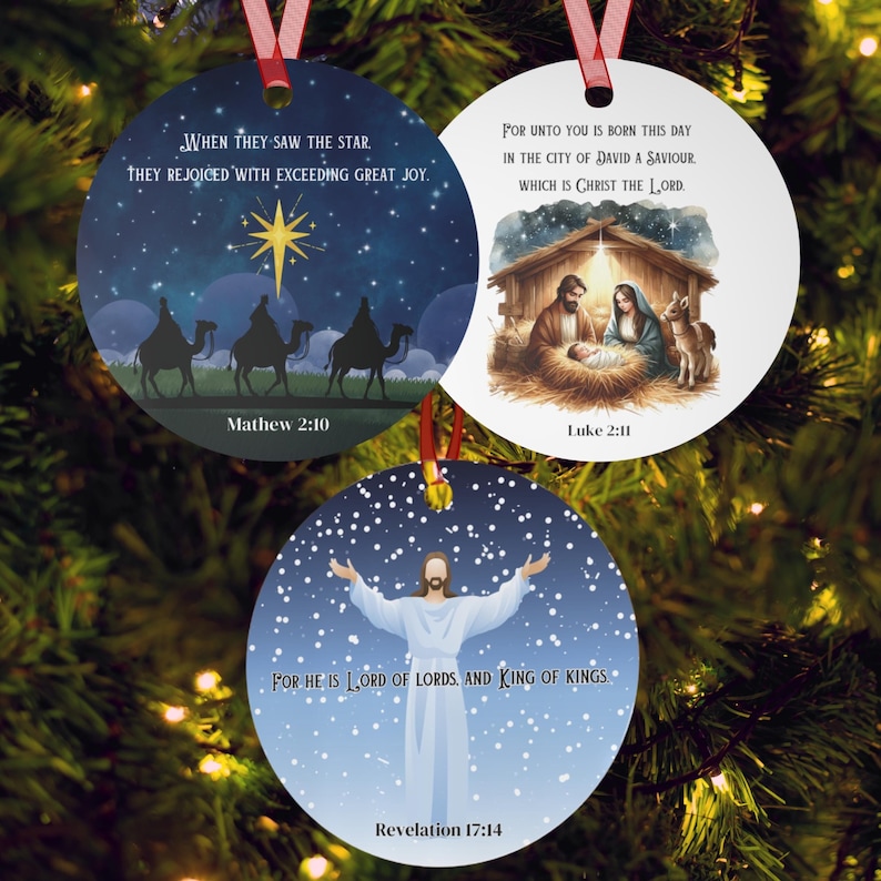 Christian Christmas Ornaments Set, Bible Verse Holiday Gift, Bundle of