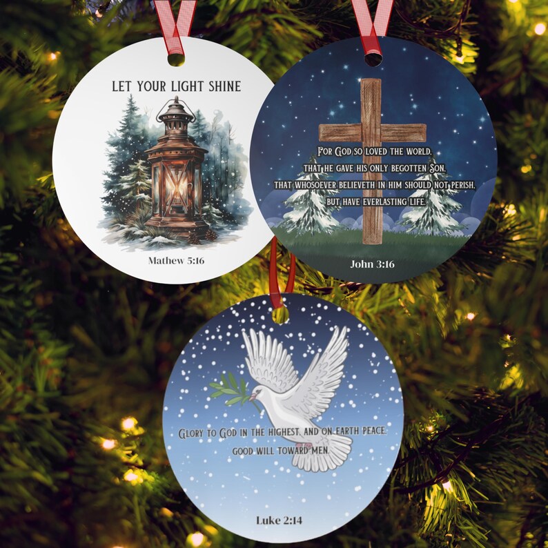 Christian Christmas Ornaments Set, Bible Verse Holiday Gift, Bundle of