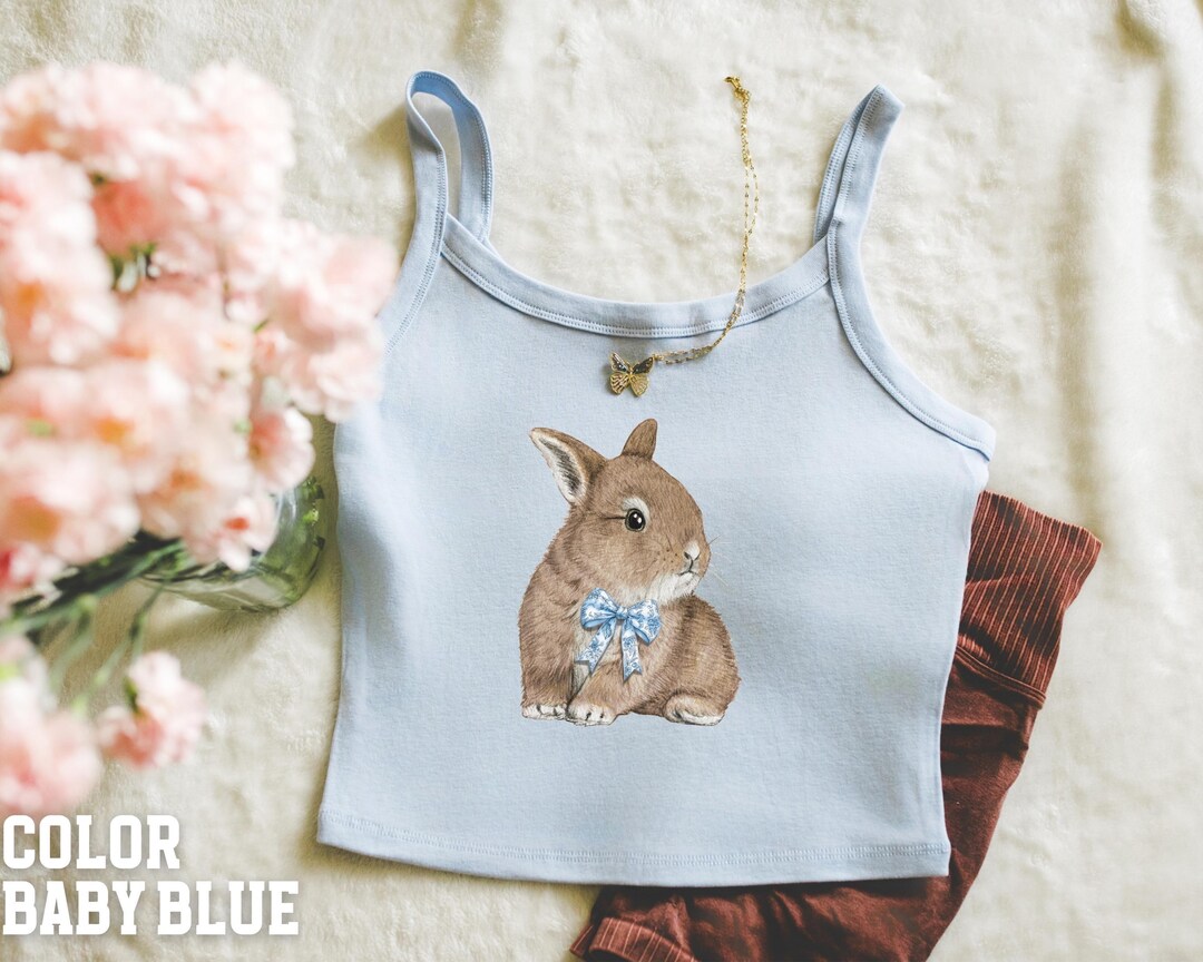 Coquette Bunny Mid Length Cropped Tank Top, Cute Easter Gift, Rabbit ...