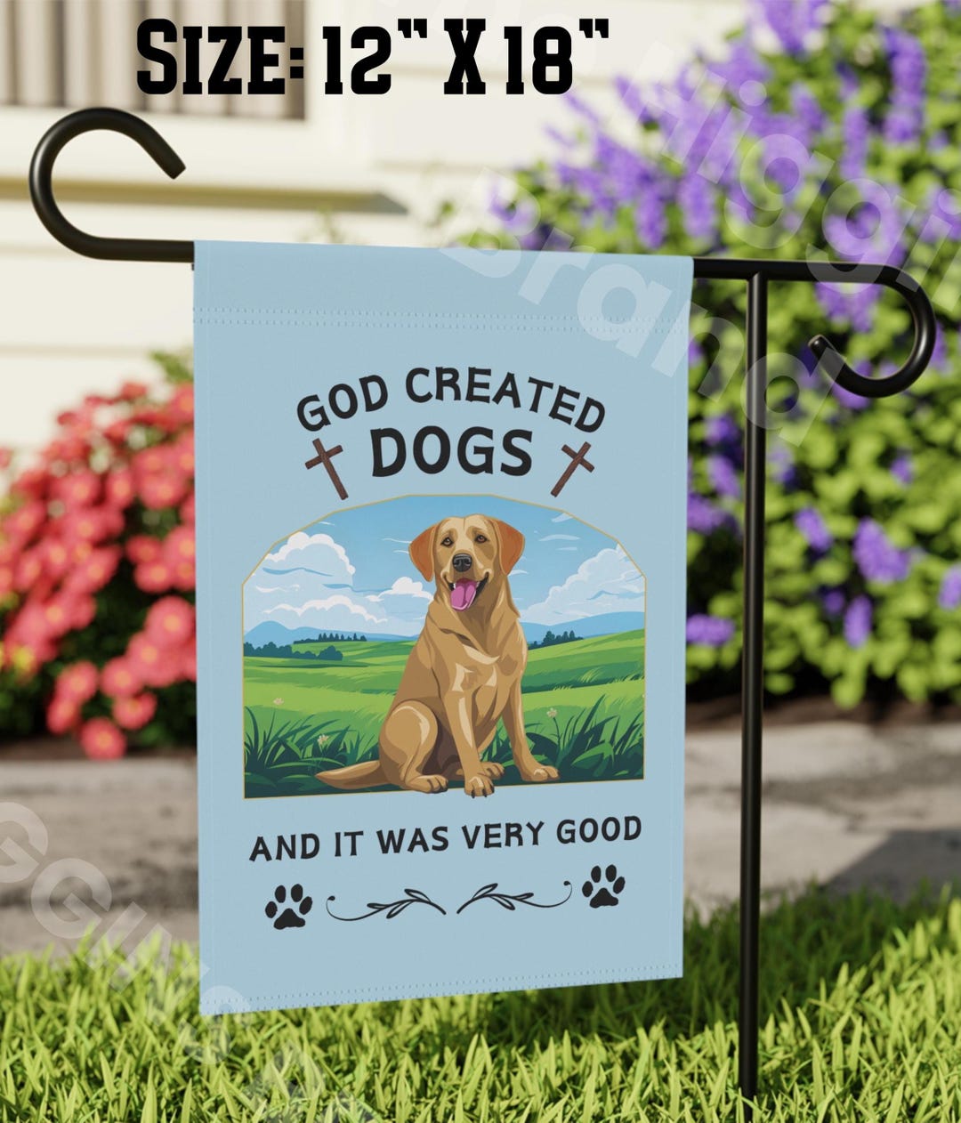 God Created Dogs and It Was Very Good Yard Flag, Christian Dog Lover ...
