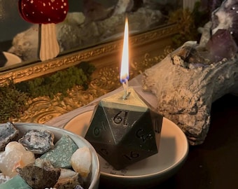 Vela de dados d20 DND (Dungeons and Dragons, D&D, Dungeons + Dragons) con dado d20 gratis incluido