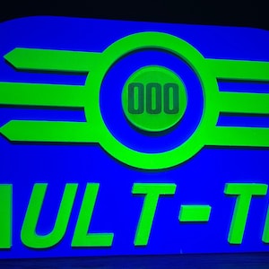 Wood Vault-Tec Blacklight UV reactive Customizable 3D wall art. Text, numbers, initials, dates