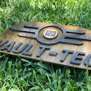Wood Vault-Tec Customizable 3D wall art. Text, numbers, initials, dates