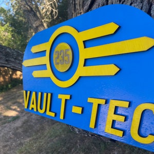 Wood Vault-Tec Customizable 3D wall art. Classic colors.  Text, numbers, initials, dates