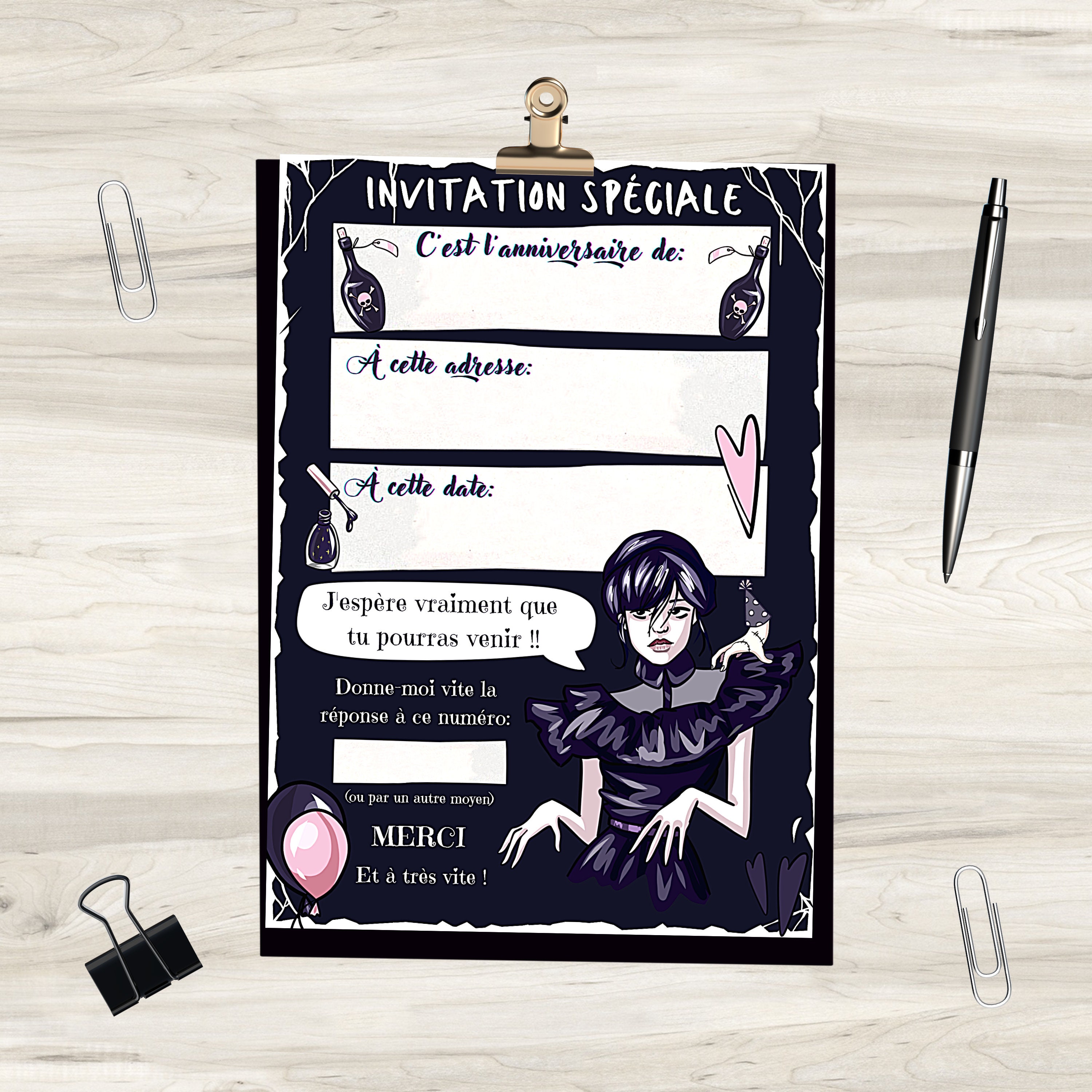Carte Invitation Anniversaire Mercredi Addams Lettre Etsy France