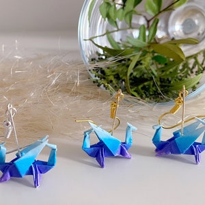 Origami Dragon Earrings, Paper Dragon Earrings, Earrings, Paper Dragon Earrings, Dragon Earrings, Gradient Blue Dragon Earring