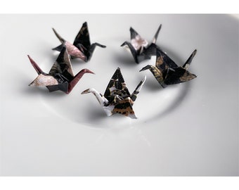 Origami Paper Best Wishes Crane Stud Earrings in Black Color with Pattern, Tiny and Lightweight