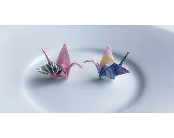 Tiny Hand Folded Crane Bird Stud Earrings in Japanese Style, Pink and Blue