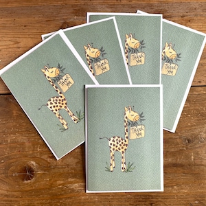 Cartes de remerciement girafe - Lot de 5 cartes - Motif girafe. Parfait pour les cartes de remerciement de fête, d'école et de professeur