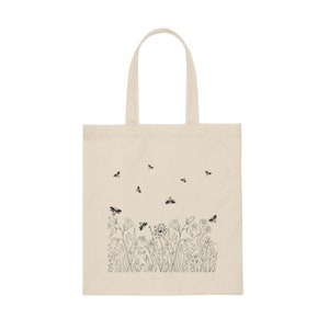 Honey Bees & Flowers Canvas Tote Bag, Honeybee Love, Fun Bag