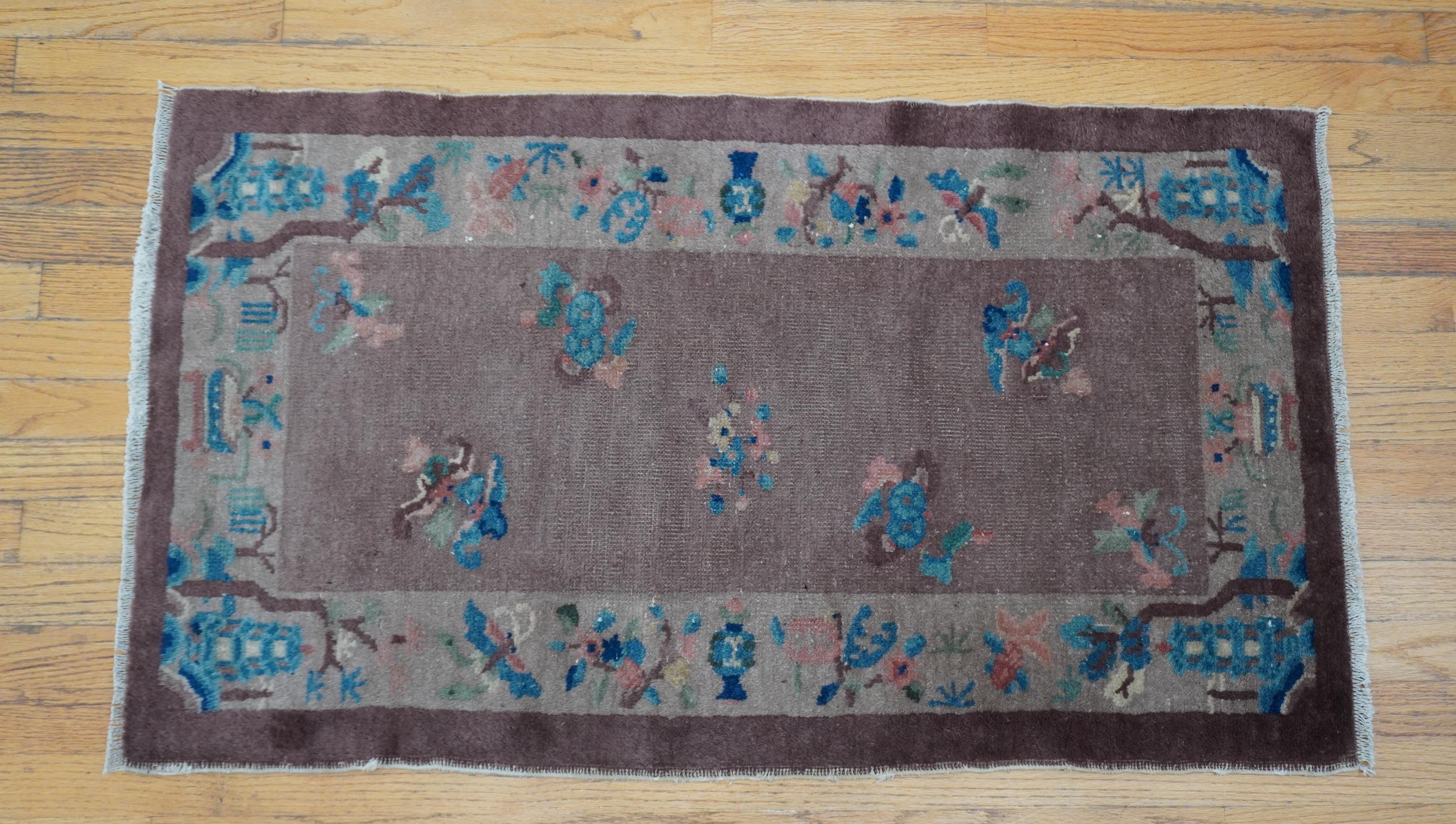 Antique Chinese Peking 2'2" 3'10" Hand Knotted Wool Oriental Rug