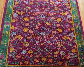 Alfombra oriental china antigua de lana anudada a mano, estilo Art Déco, 2,74 m x 3,53 m.