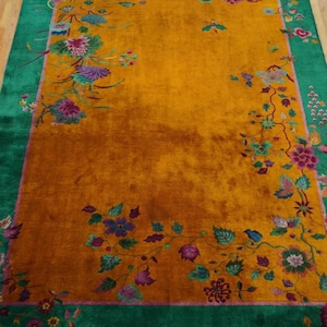 Antique Art Deco Chinese 8&#39;10&quot;x11&#39;5&#39; Hand-knotted Wool Oriental Rug